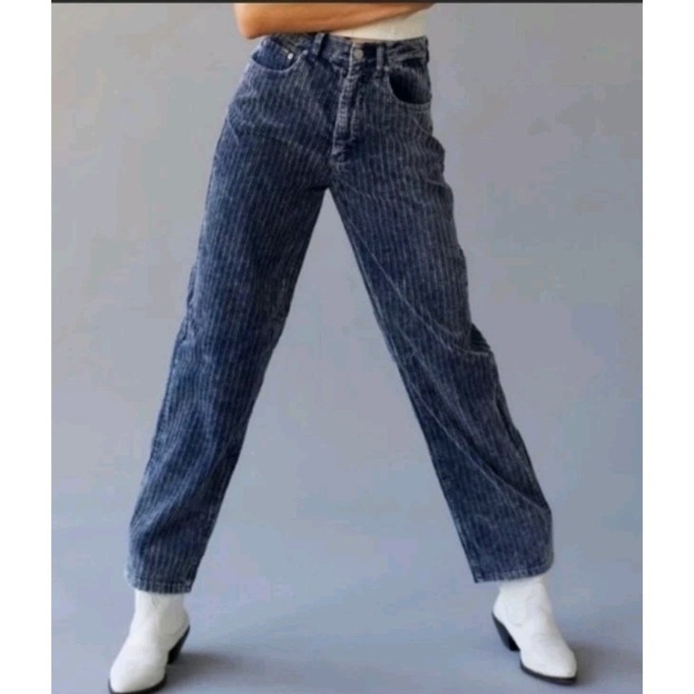 BDG Urban Outfitters Ayden Corduroy Pants Blue Acid Wash High Rise Baggy Size 27